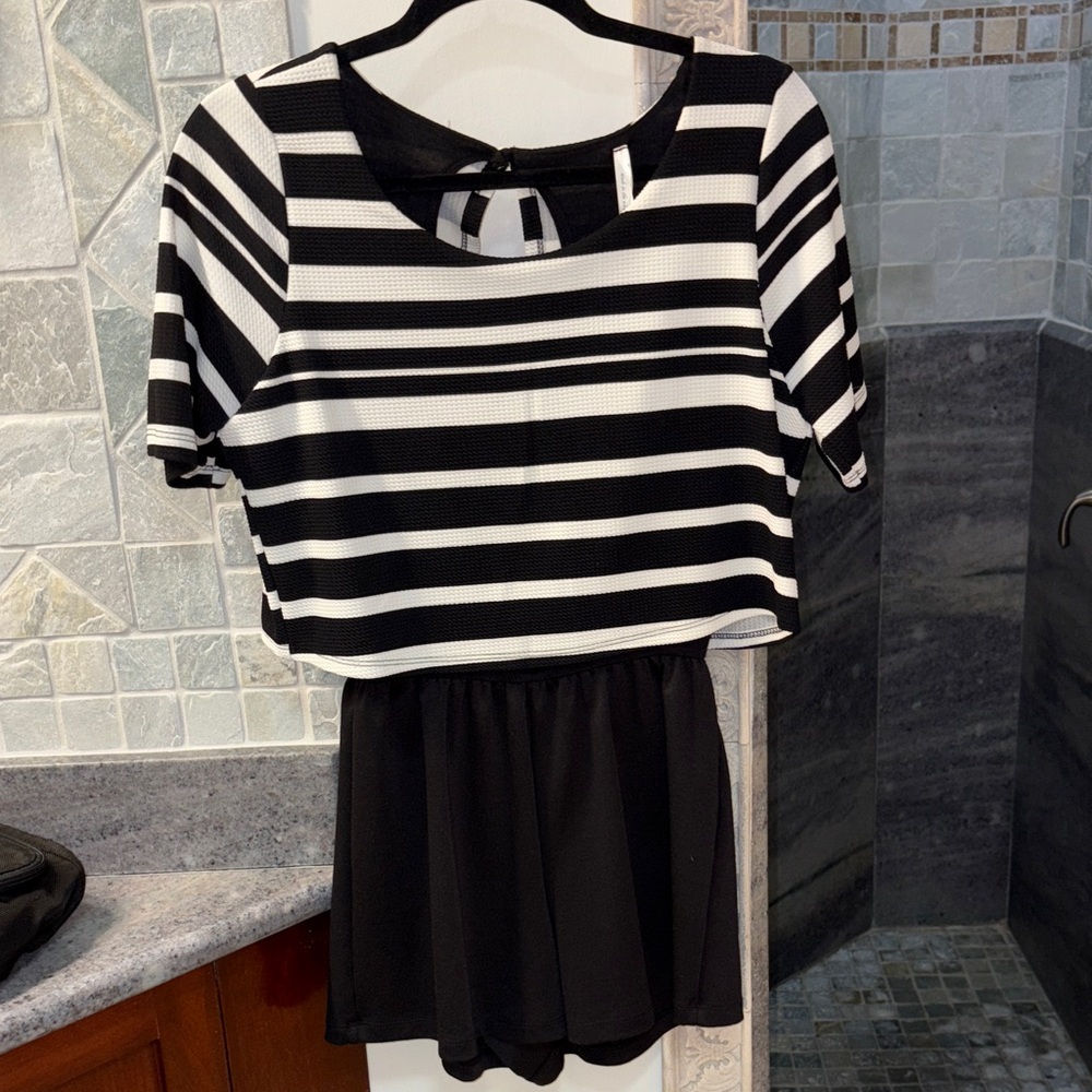 Black and White Striped Women's Romper